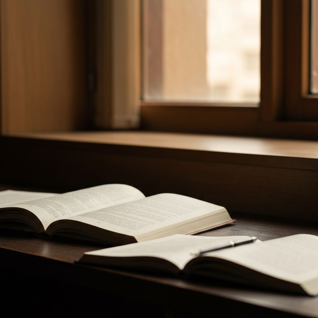 A calm scholarly environment with books and natural light